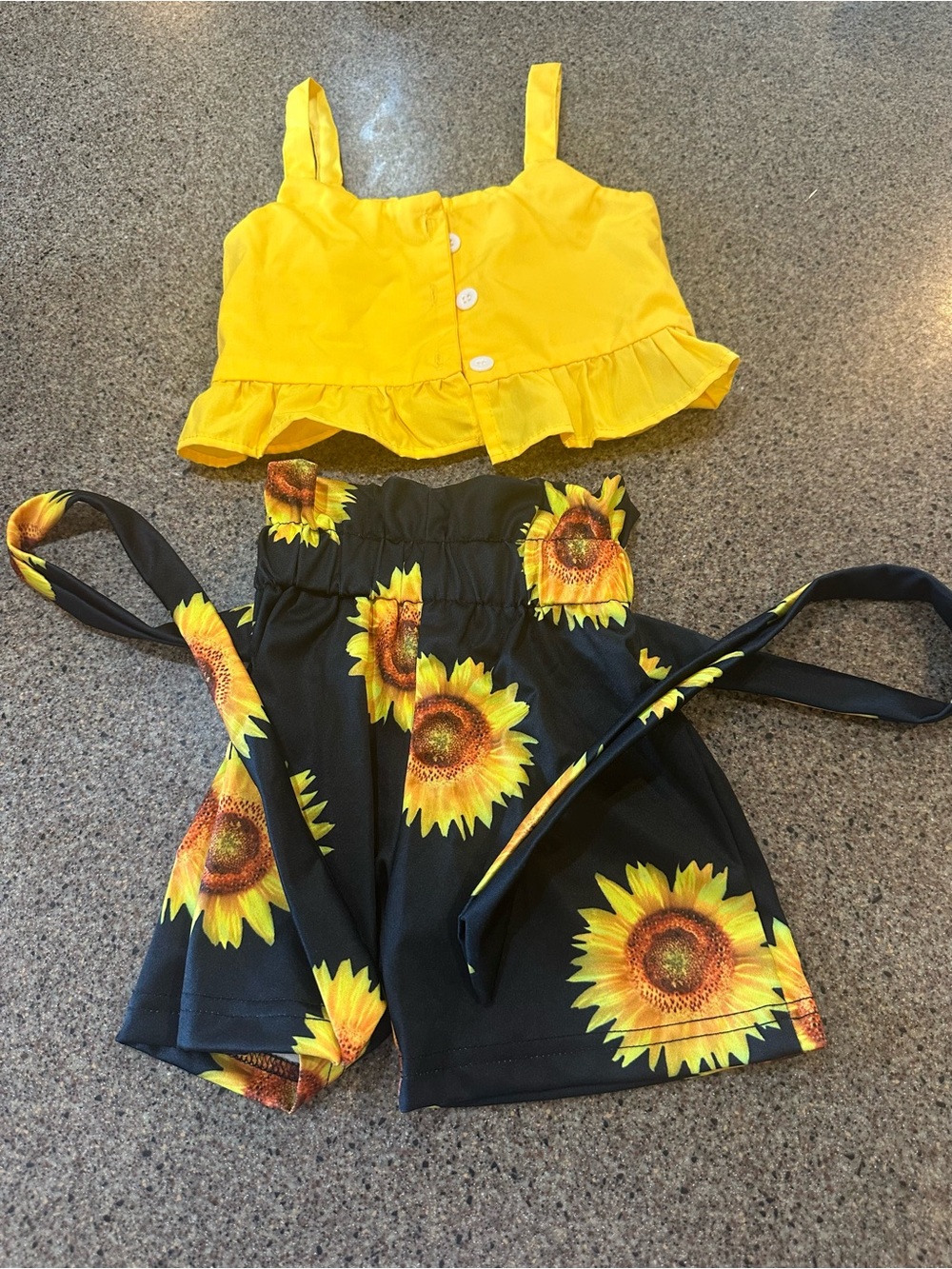 Yellow Ruffle Crop Top with Sunflower Print Shorts